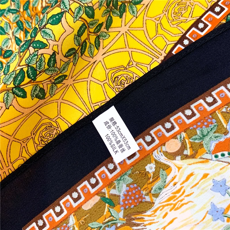 

100% Natural Silk Square Scarves Women Hairband Neck Scarves Foulard Female Small Kerchief Bandana Designer Print 2021