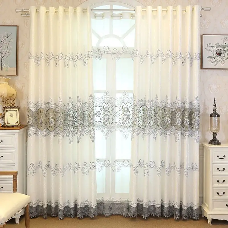 

European Hollow Water-Solubility Lace Embroidered Curtains Custom Ready Made Wedding Living Room Bedroom Gauze Panel WP147C