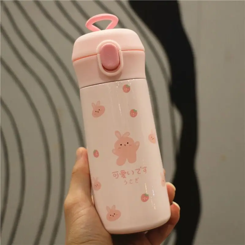 

Korean cartoon children stainless steel vacuum insulation Cup student portable elastic cap water cup personality lovely cup