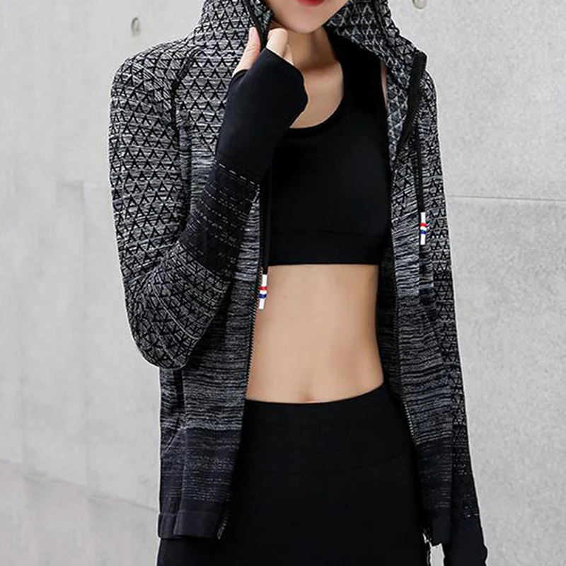 

Women Hooded Top Fitness Gym Top Women Long Sleeve Shirts Workout Top Running Coat Autumn Sports Jacket Sportswear