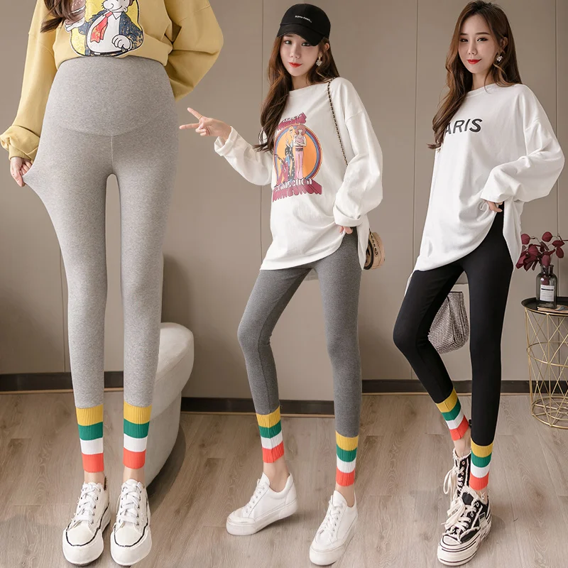 Брюки для беременных 2020 осенние Леггинсы женщин плотные эластичные контрастные