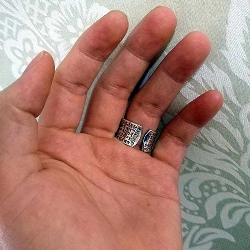 ZABRA, 999 серебряное кольцо для мужчин, буддистское сердце, сутра, перстень, Ретро стиль, открытие, регулируемое, для женщин, кольца, Стерлинговое Серебро, ювелирное изделие
