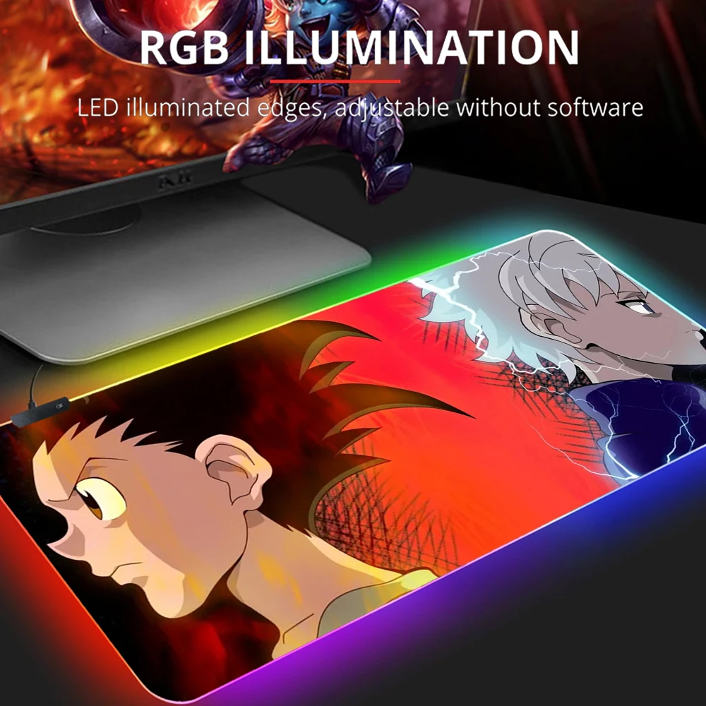 

Anime RGBMousepad Pads Pc Gamer solo leveling Gaming Keyboard Pad Mouse hunter x hunter Setup Gamer Accessories Deskpad Diy Mice