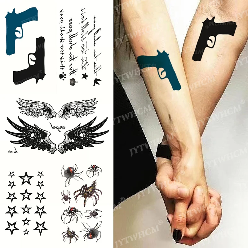 

Водостойкие временные тату-наклейки, Временные татуировки, имитация татуировки, Бабочка, планета, крылья, ангел, слово, пламя, хна, парные та...