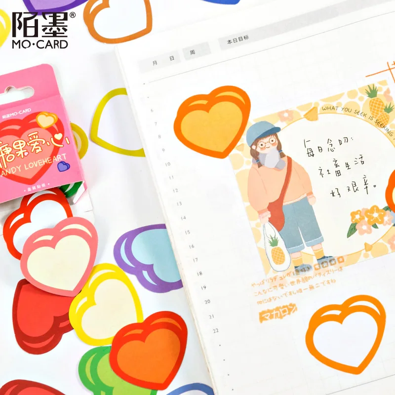 

45Pcs/box Cute Candy Heart Stickers For Journal Stationery Flakes Scrapbooking School Office