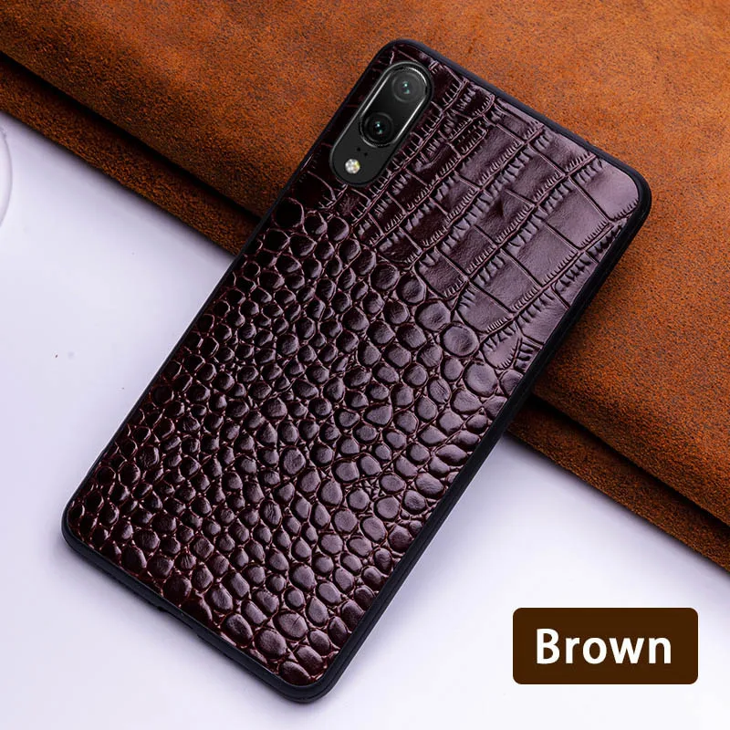 Brown Чехол для телефона из воловьей кожи для huawei mate 9 10 20 Pro P10 P20 P30 lite чехол для Honor 8X9 10 задняя крышка с текстурой крокодила - Цвет: Brown
