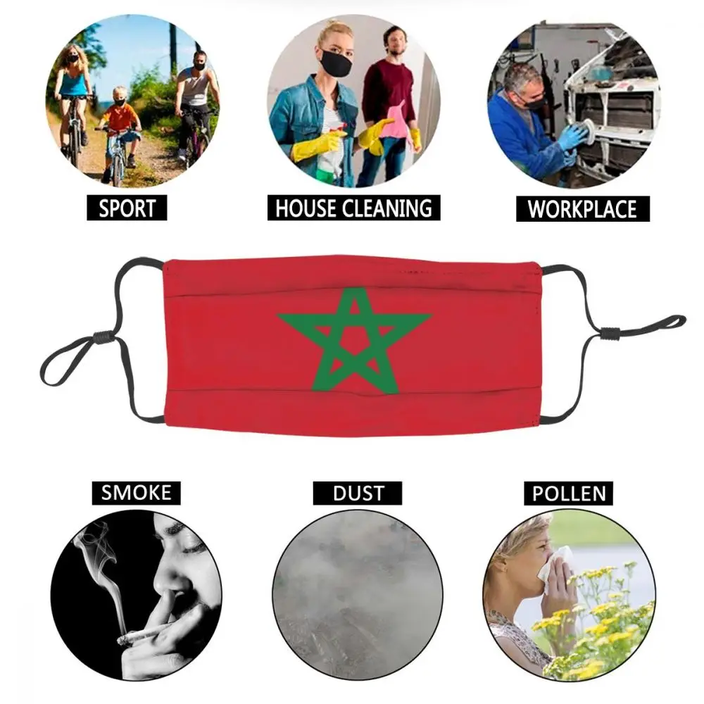 

The Flag Of Morocco Non-Disposable Face Mask Unisex Adult Anti Dust Protection Cover Respirator Mouth-Muffle