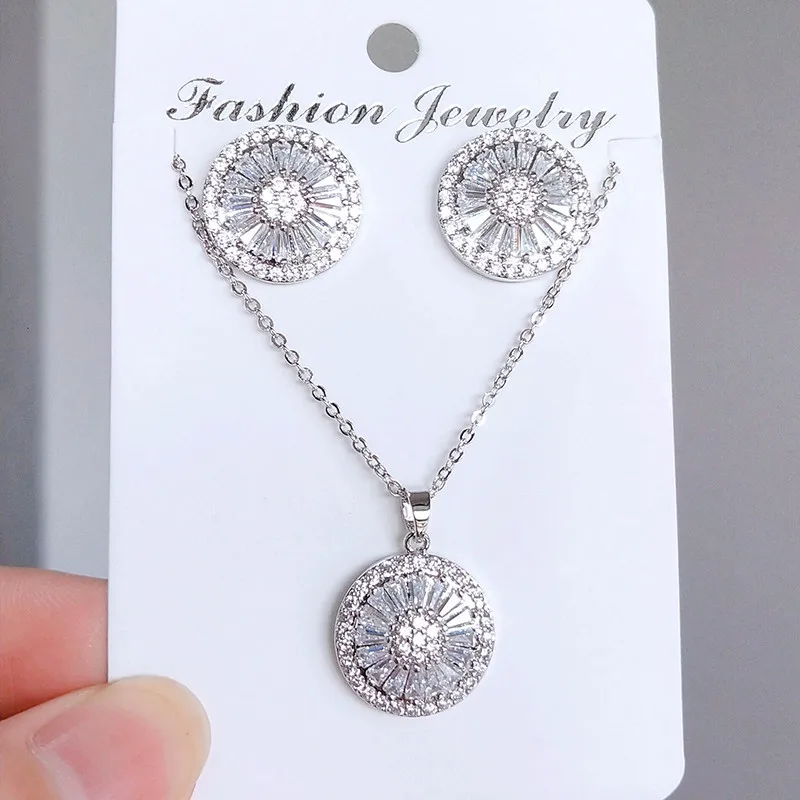 FEEHOW/Изысканный Фианит круглые простые красивые серьги кольцо с подвеской