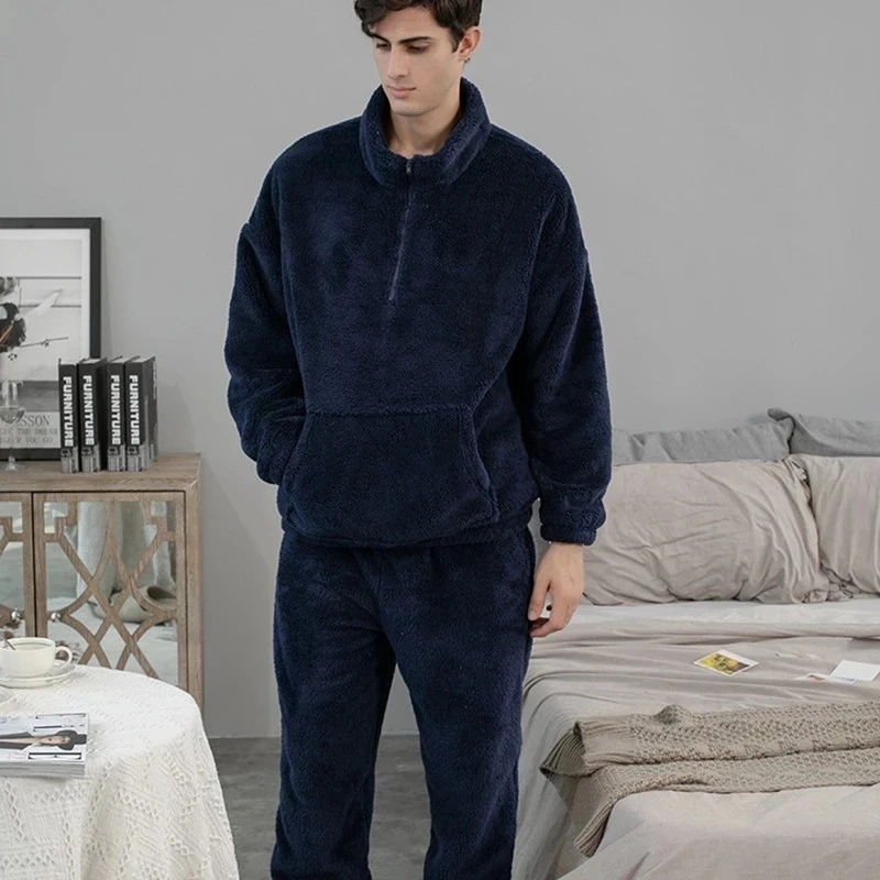 Fluffy Lover Pajama Set Winter Fleece Warm Women's Sleepwear 2 Pcs with Trousers Turtleneck Thicken Pijama Suit for Female 2023