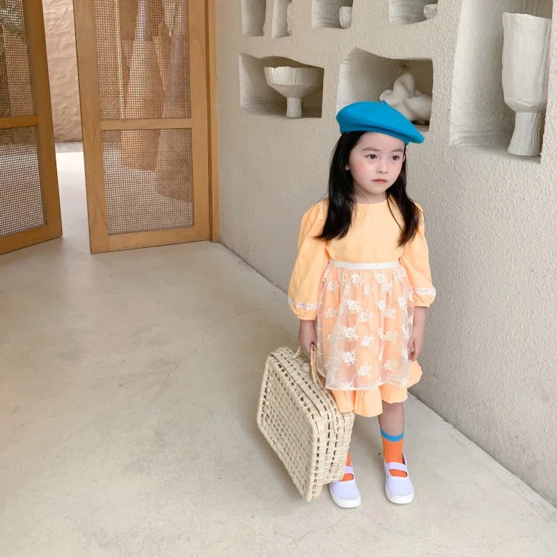 

2020 Toddler Girl Dress Autumn Fashion Korean Style Lantern Sleeve Princess Dress Mesh Stitching Kids Clothing 1 2 3 4 5 Years