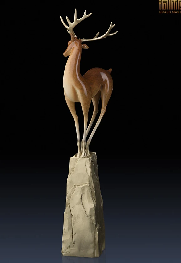 

UNIQUE ART WORK # 69CM LARGE BRASS DEER STATUE # OFFICE HOME HOUSE BUSINESS # DEER BRASS TOP DECOR ART DECORATION