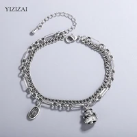 yizizai ins simple cute lucky cat bell bracelet for women silver color pendent bracelets female friendship holiday gift jewellry