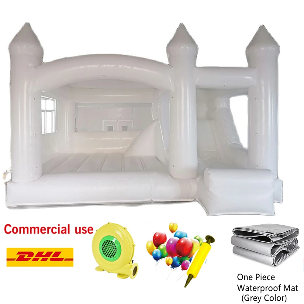

15ft White PVC jumper Inflatable Wedding Bounce Castle With slide Jumping Bed Bouncy castle bouncer House with blower For Fun