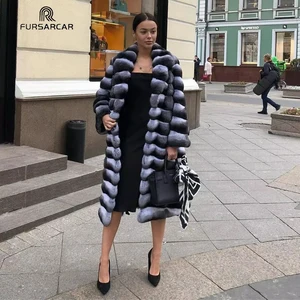 Роскошная зимняя шуба из кролика Рекс FURSARCAR, толстая теплая зимняя одежда из натуральной шиншиллы, пальто из натурального куртка с мехом кролика рекс