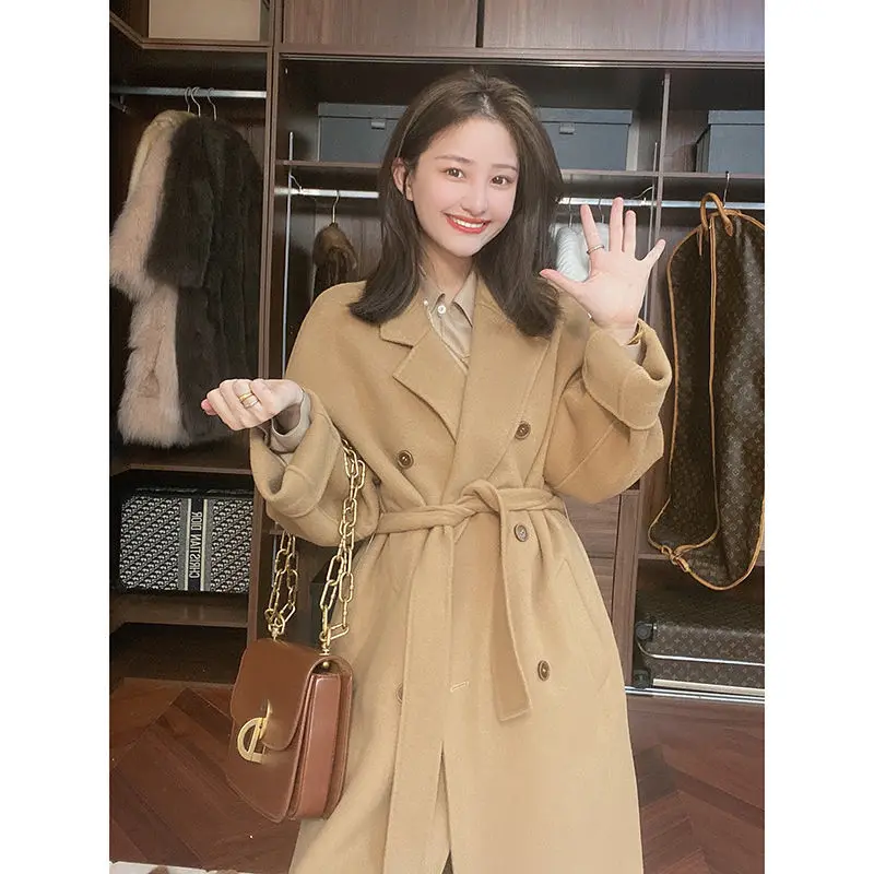 

Winter Wool Long Coat Women 2020 Casual Button Office Lady Trench Coat Female Button Solid Jacket Korea Clothing Loose Outerwear