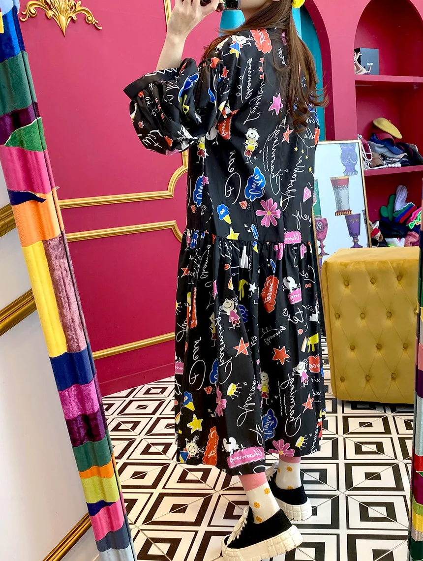 Женское платье MATAKAWA с принтом граффити в детском стиле свободное женское круглым