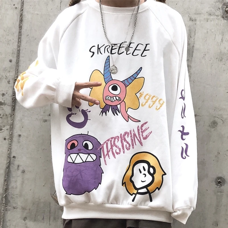 

Korean sweatshirt print cartoon hip hop pullovers fashion brand loose Hoodies Women's Clothing new harajuku style bf ins Unisex