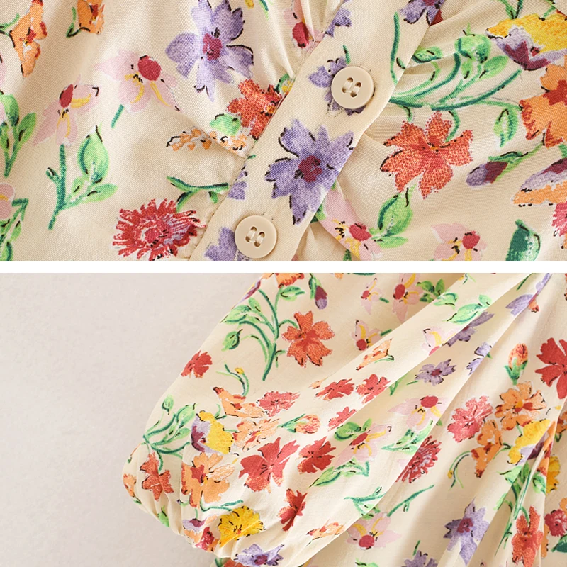 

2020 Summer Mini Dress Print Flower Party Dress Streetwear Women Vintage Square collar Dress Puff Sleeve Vestidos INKEO 9D238