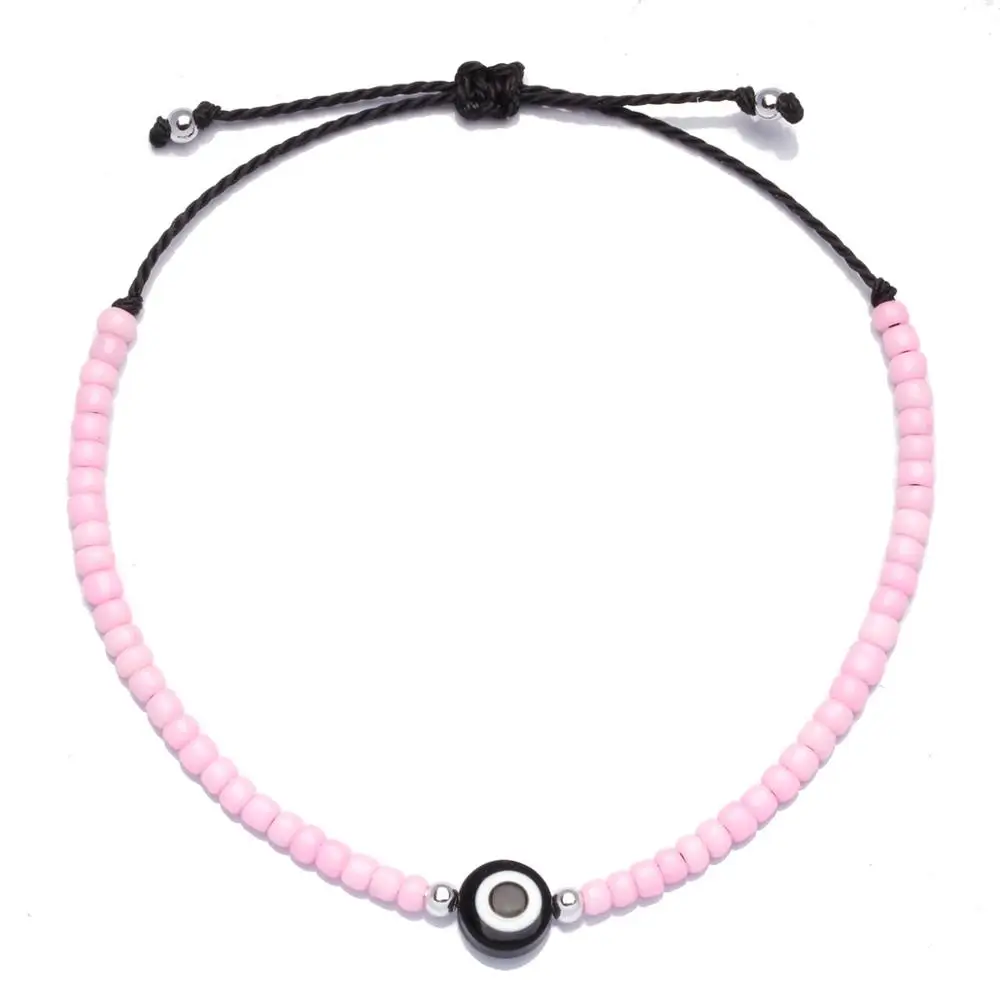 Glass Seed Bead Evil Eye Waxed String Bracelet Women Men Unisex Waterproof Adjustable Slipknot Greek Summer Surf Jewelry Her | Украшения и