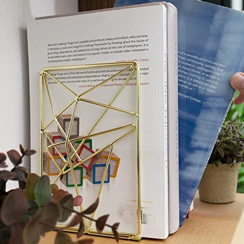 

Bookshelf Gold Liquid Metal Bookends Decorative Pair Stereoscopic Decorative Bookends for Shelves Book Holders for Shelves