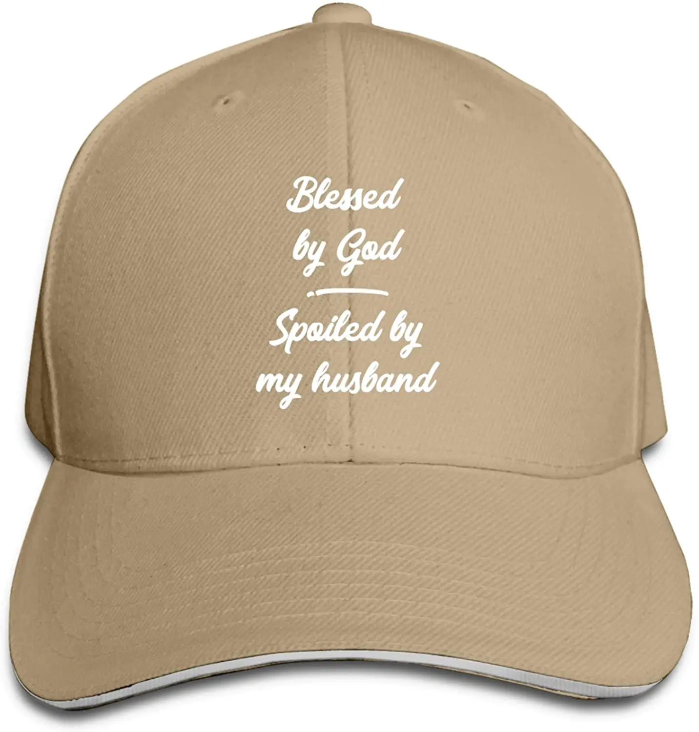 

Blessed by God Spoiled by My Husband Sandwich Hat Printed Baseball Cap Headgear Unisex Outdoor Casquette Black