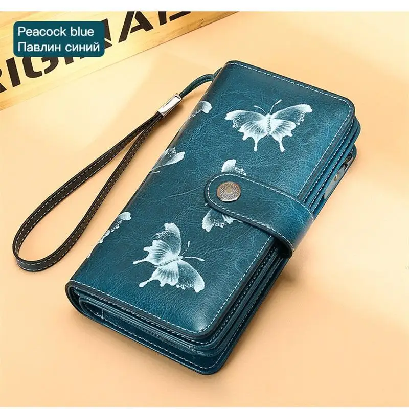

Women Clutch Wallet Butterfly Genuine Leather Female Coin Purse Portomonee Clamp For Phone Bag Long Lady Handy Card Holder