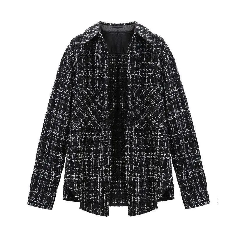 

Autumn new style small fragrance shirt men's loose shirt coat fashion brand couple's small knit long sleeve inch shirt