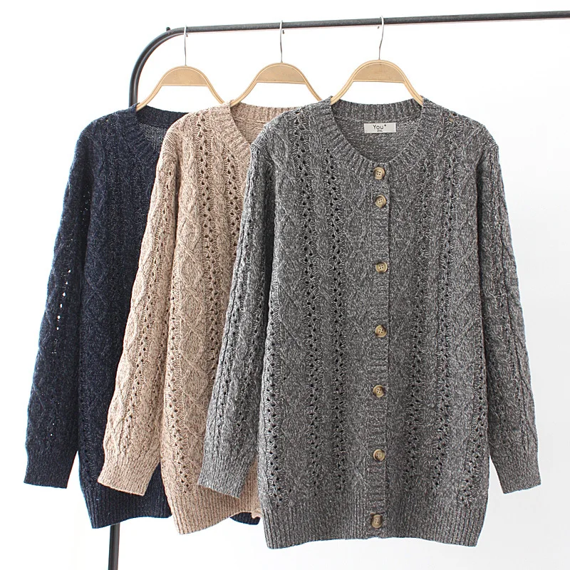 Осенне-зимний кардиган свободного покроя с круглым вырезом и длинным рукавом