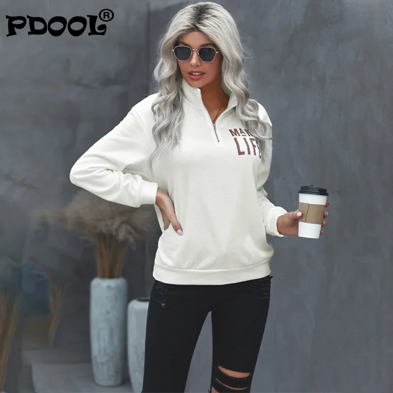 

European and American Women's Sweater Autumn and Winter 2022 New Printed Zipper Half Open Casual Top