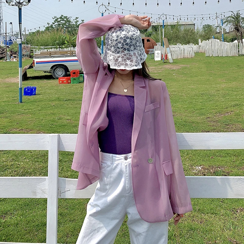 В Корейском стиле летние тонкие пиджак Шикарная Леди Harajuku Boho блейзер для женщин