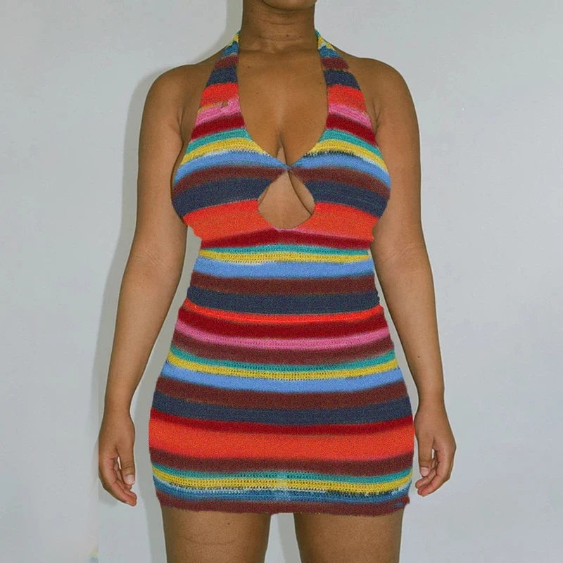 

New Summer Women's Sexy Hip-wrap Dress Neck-mounted Bandage Slim Mini Dresses