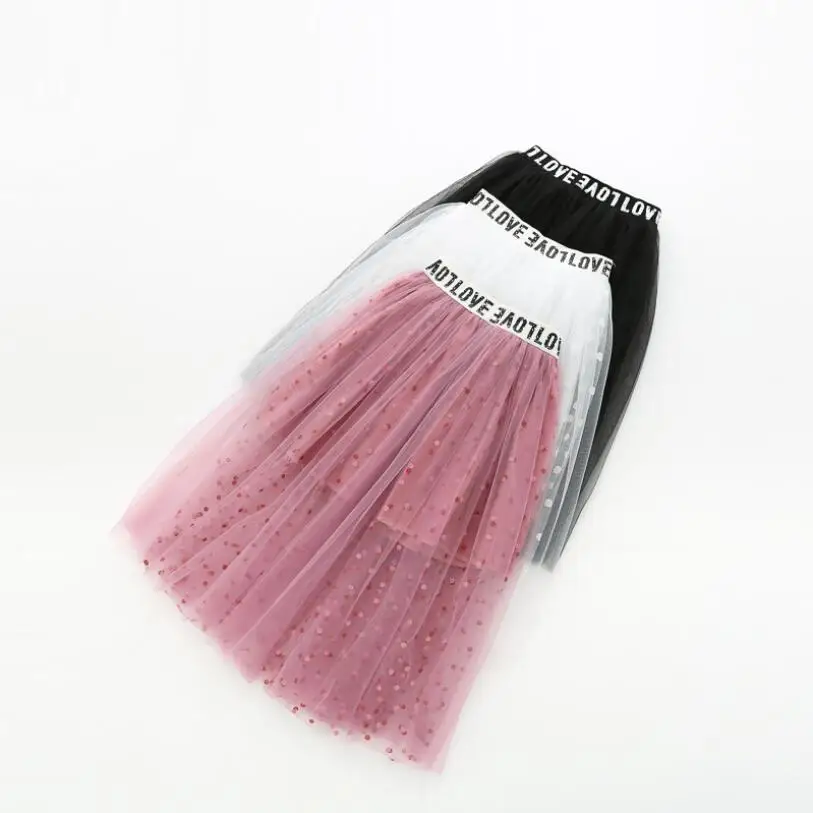 Детская длинная фатиновая юбка в горошек элегантная плиссированная юбка-пачка