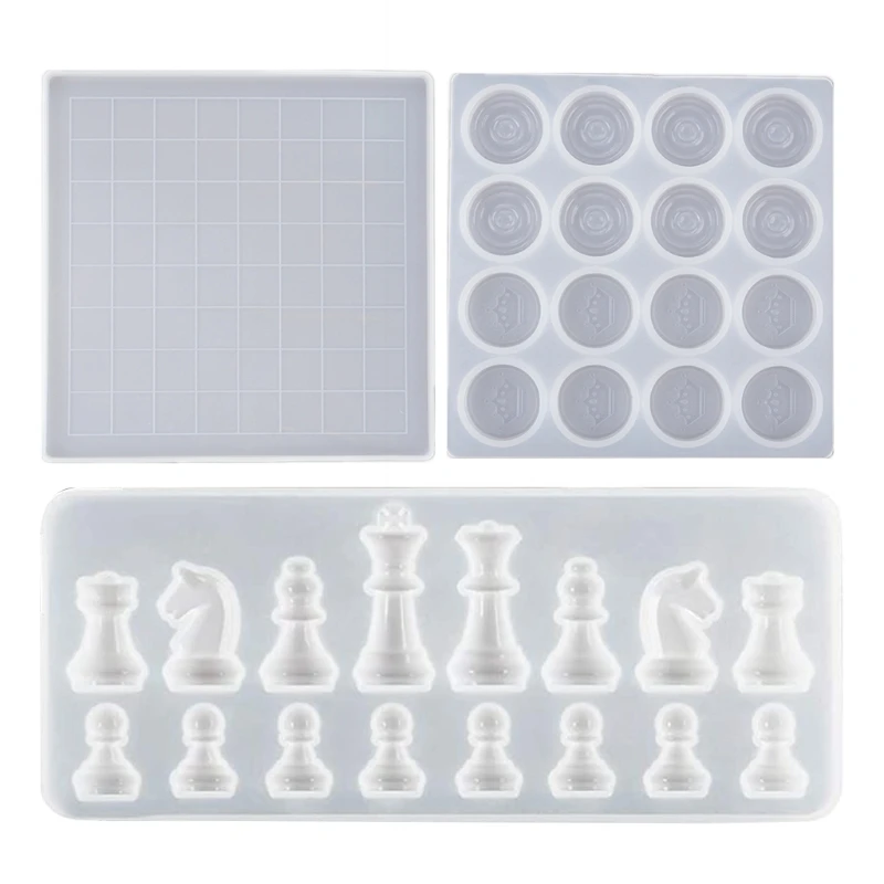 

L5YD Chess Kit Silicone Mold International Chess Pieces Checkers Checkerboard UV Crystal Epoxy Resin Mould for DIY Crafts Tool