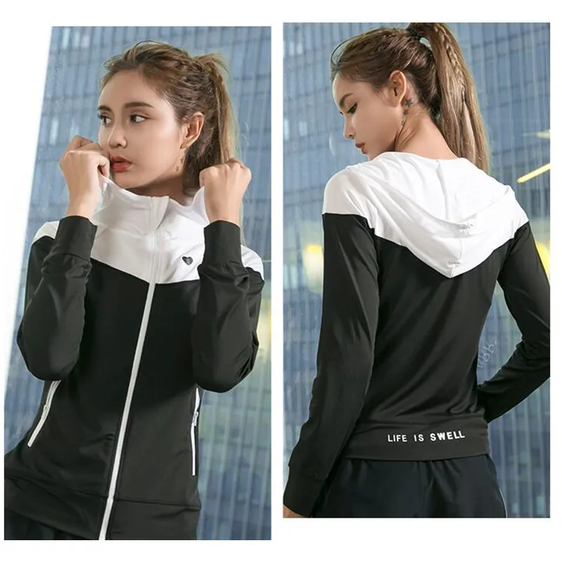 Женские куртки с капюшоном для бега спортивная куртка на молнии длинными
