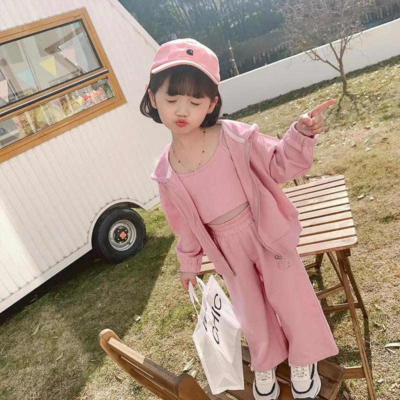 

2021 Summer 3pcs/set Tracksuit for Girls Teenage Clothing Set Zipper Sports Clothes New Girls Children Casual Sport Suits Q36