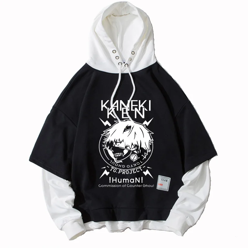 

Anime Tokyo Ghoul Kaneki Ken Fake Two Pieces Hoodies Sweatshirt Unisex Autumn Winter Casual Student Casual Hooded Pullover Tops