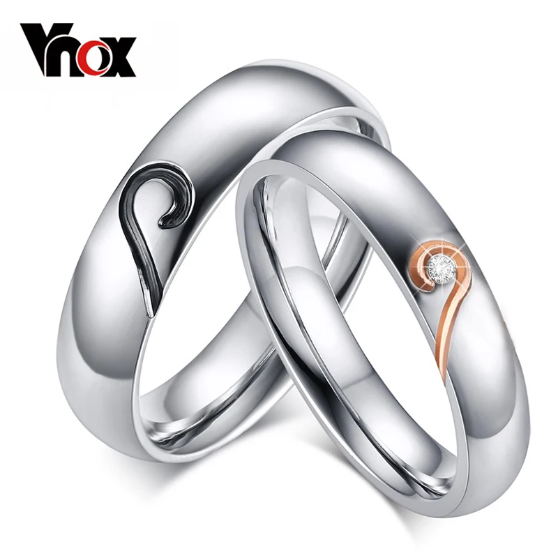Vnox Пару Кольцо для Для женщин мужчин Нержавеющая сталь Сердце обещание украшения