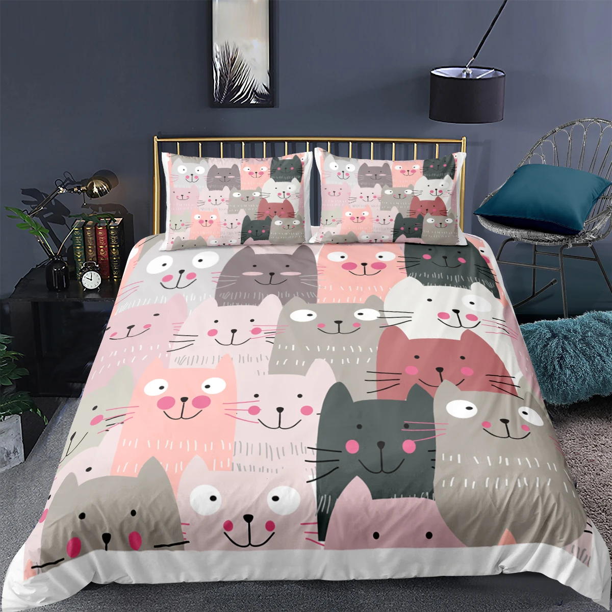

New Cute Animal 3D Bedding Sets Cartoon Cat Print Duvet Quilt Cover Set Bed Cover Pillowcase King Queen