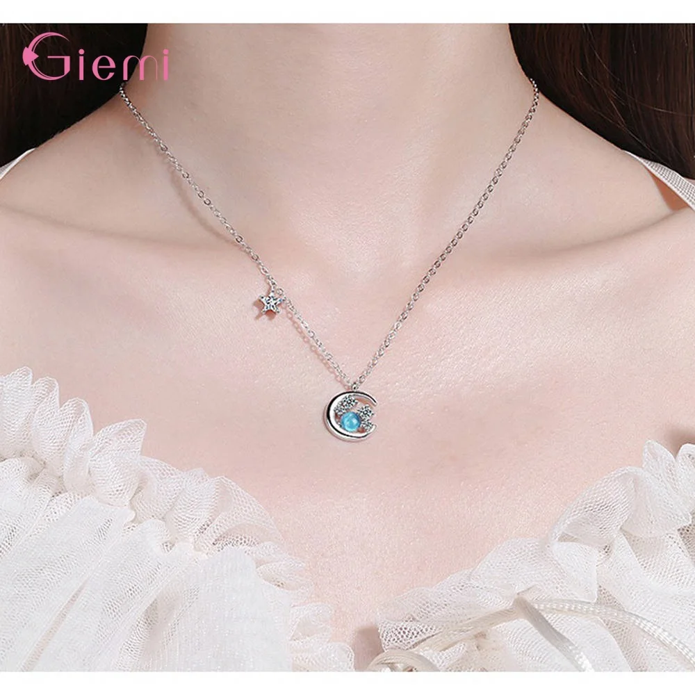 Женское ожерелье с подвеской из серебра 925 пробы кристаллами | Ожерелья