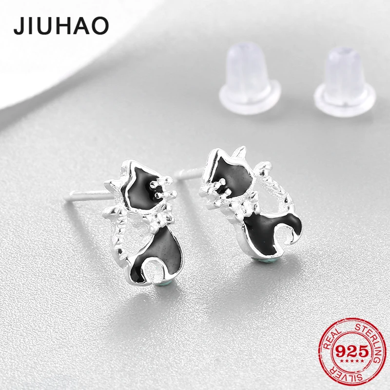 Распродажа подлинные серьги гвоздики из стерлингового серебра 925 пробы с черным