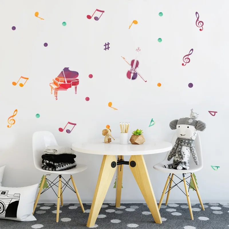 Color Sticker Piano Violin Wall Stickers Musical Equipment Home Decor Music Adhesive For Musician Minstrel Instruments |