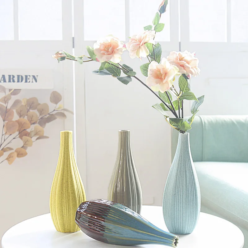 

Simple Stripes Retro Style Decoration Ceramic Flower Small Vase 21cm Floral Container For Decor