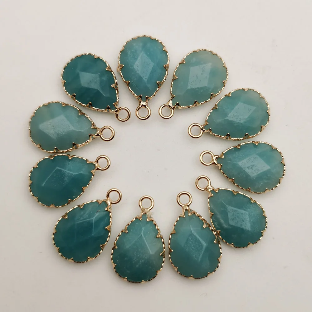 

Fashion natural Amazon stone Connector Charms water drop pendant for Necklace Jewelry Making wholesale 12pcs