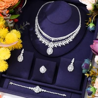 siscathy classic luxury bride wedding jewelry set for women full cubic zircon necklace bracelet bangle engagement accessories