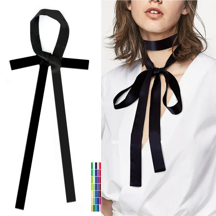 

160cm handmade Korean thin narrow solid color long silk scarf women's bag ribbon scarf ribbon belt small scarf