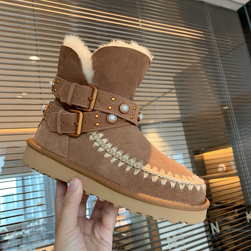 Роскошные брендовые зимние сапоги женская новая зимняя обувь из коровьей замши с