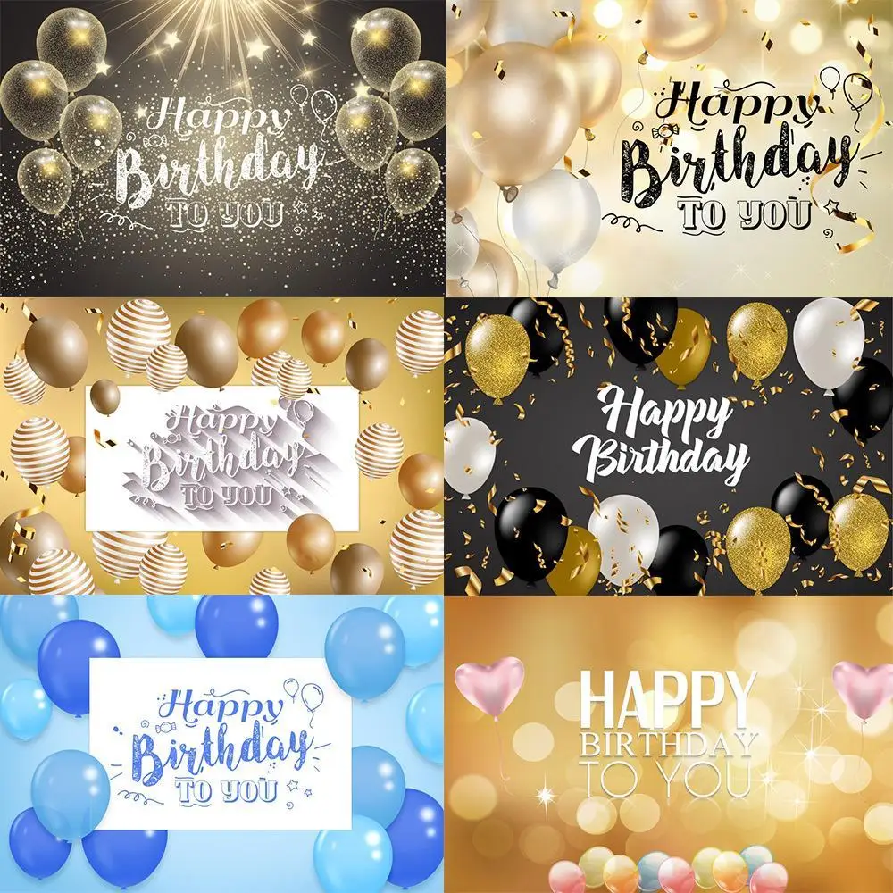 

Happy birthday theme party gold glitter balloons Champagne backdrop for photography black graduation background for photo studio
