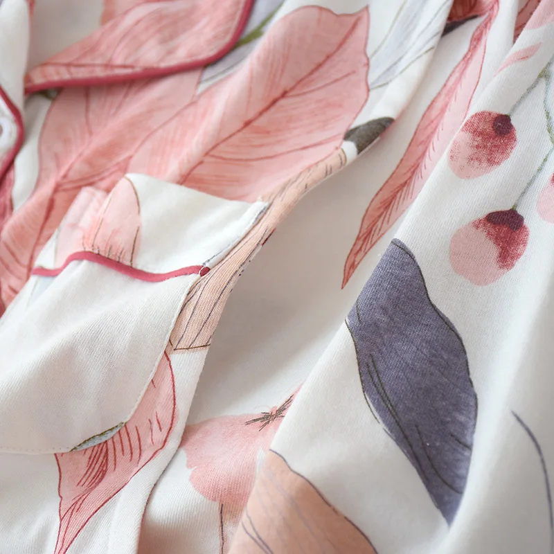 Женская трикотажная ночная рубашка из чистого хлопка с длинными рукавами и