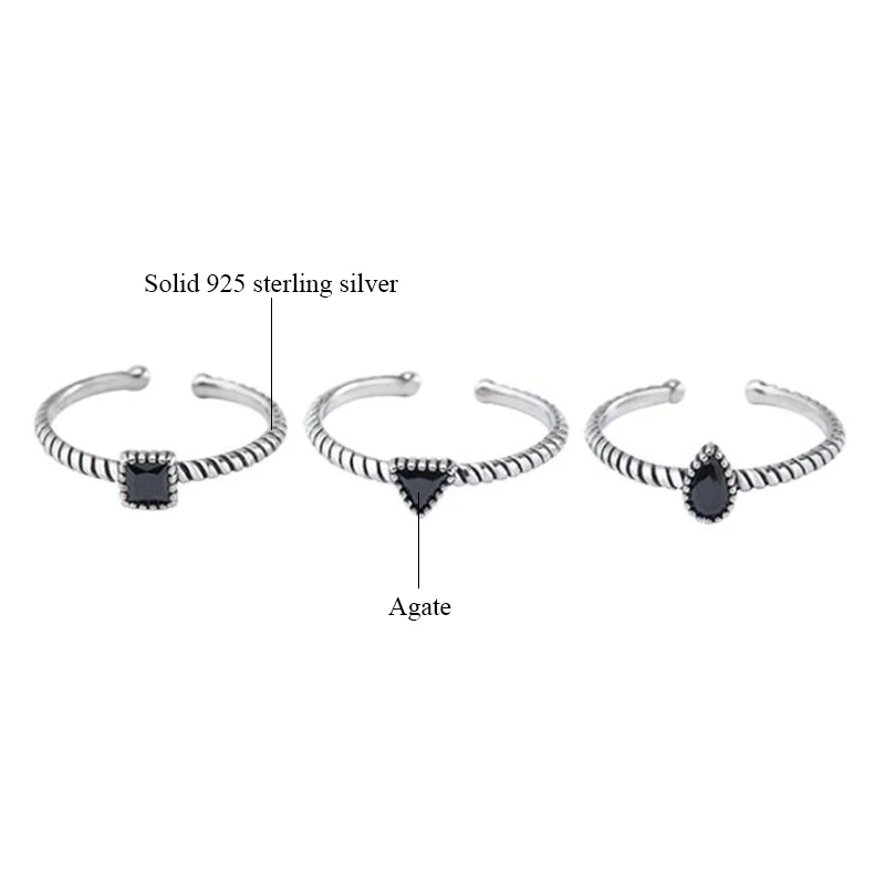 Женское кольцо из серебра 925 пробы маленькое серебряное с черным квадратным