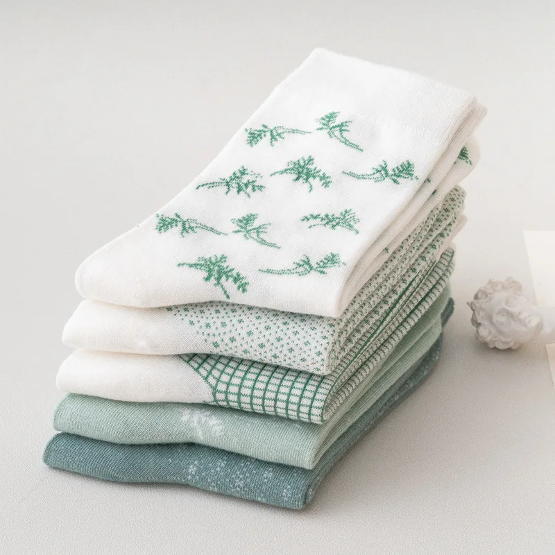 Носки женские длинные с принтом в японском стиле Харадзюку клетка горошек |